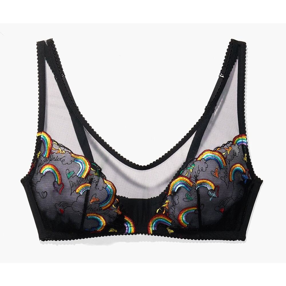 Sheer Black Rainbow Embroidered Bralette